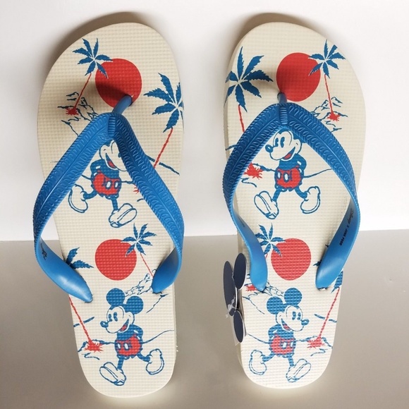 Disney X JUNK FOOD Mickey Mouse Blue Flip Flops - Picture 1 of 5